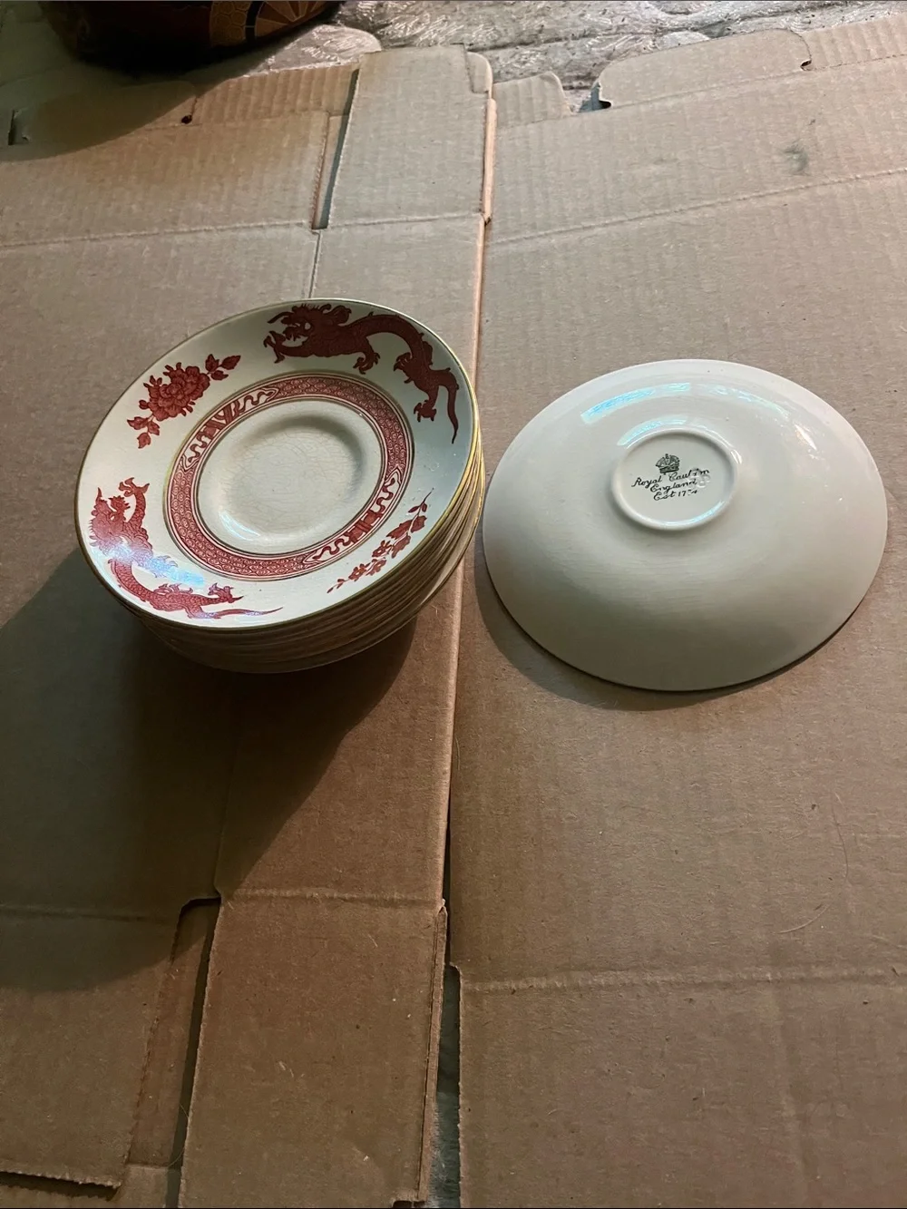 Vintage Red Dragon Saucer Set - Porcelain Tea Saucers 8